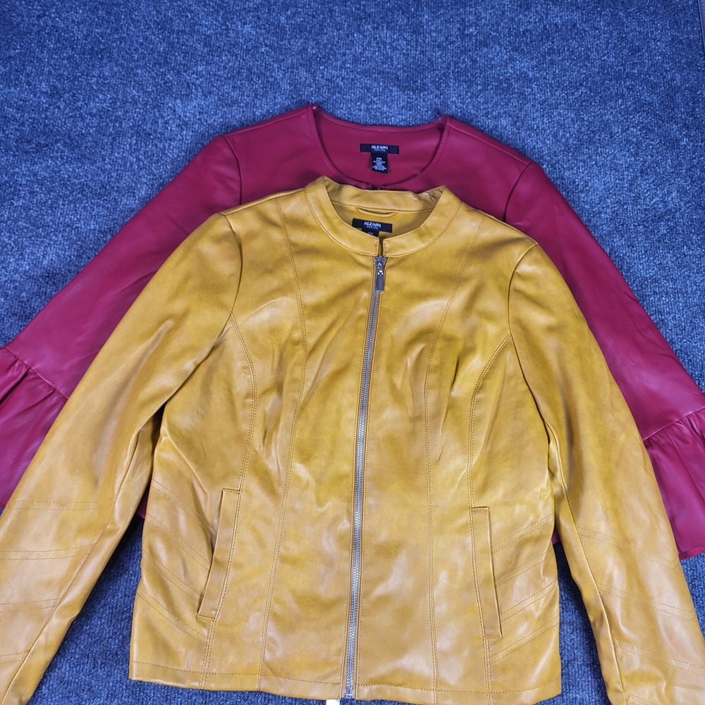 Alfani Petite Faux Leather Jacket Lot of 2 Red Yellow Ruffle Sleeve PM